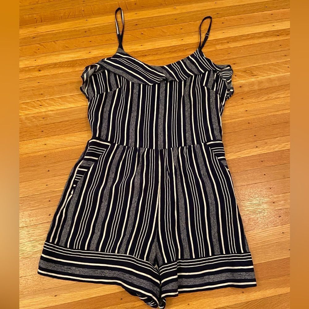 Loft Petites navy/white stripe romper